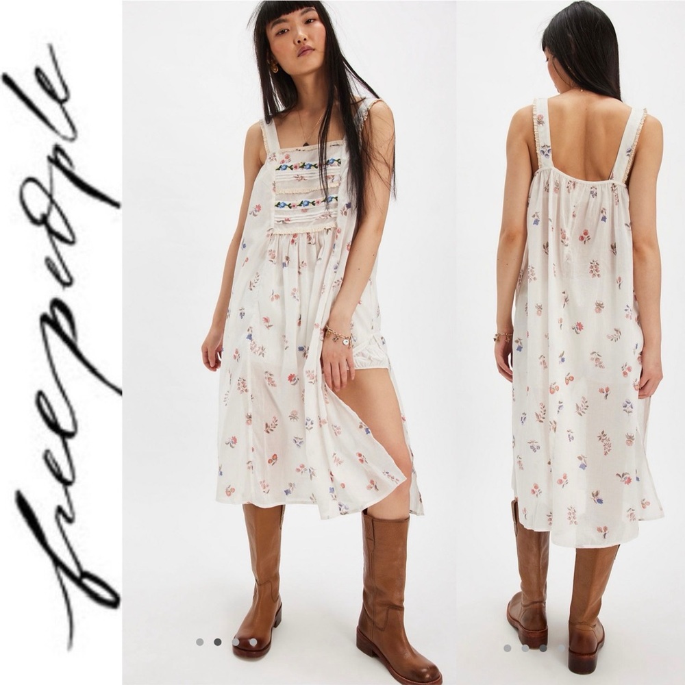 NEW Free People Floral Embroidered Way Back Maxi Top XS